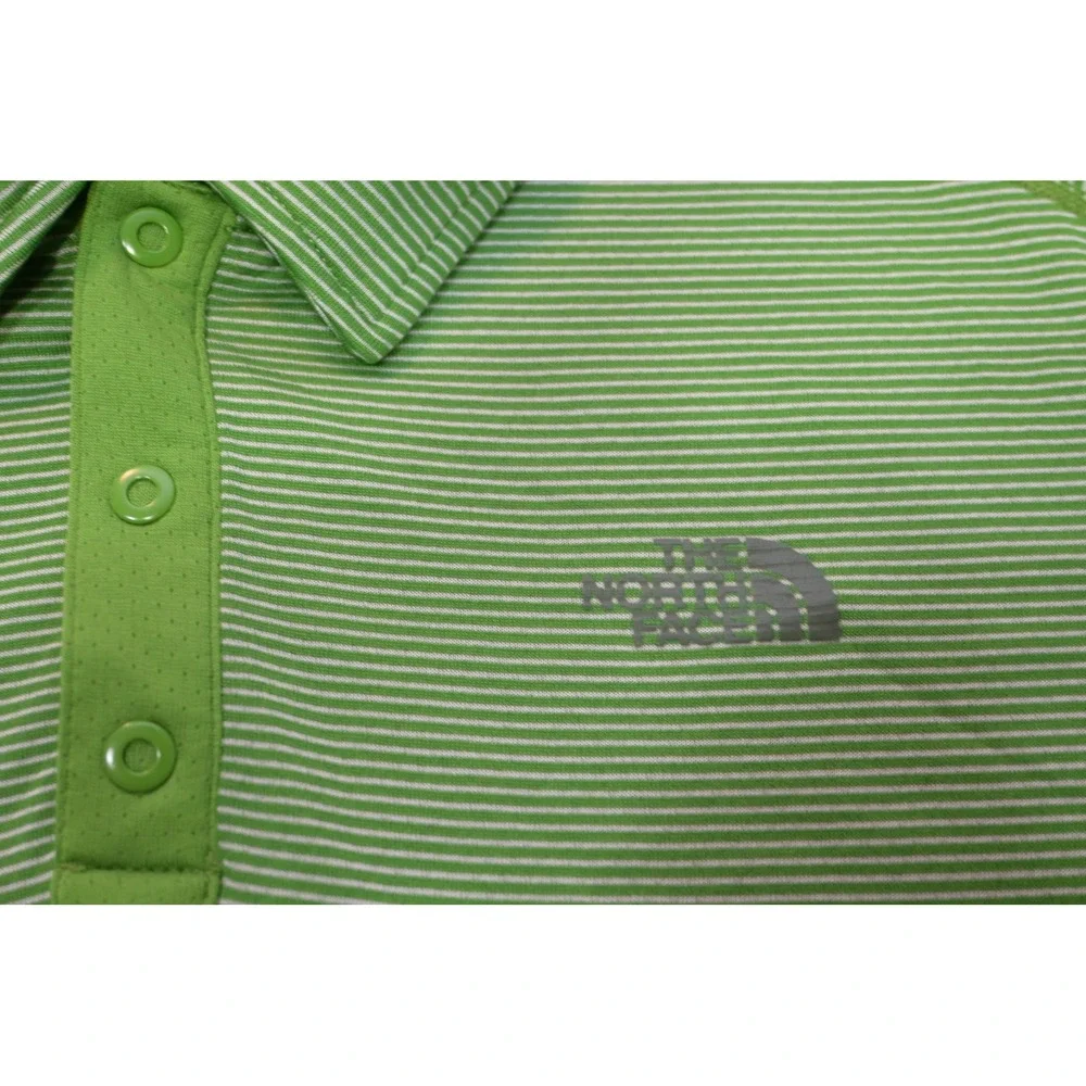 The North Face Polo Shirt Mens XL Green Striped FlashDry Activewear Short Sleeve